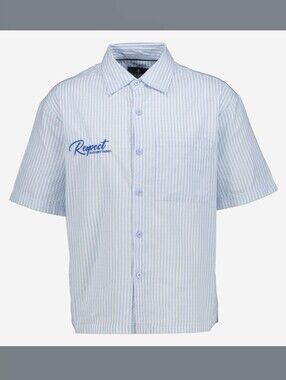 Respect Is Everything Saints Studio Embroidered Light Blue Stripe Shirt Plus 3X
